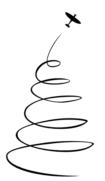 An upward spiral with a Spitfire climbing away from the top.